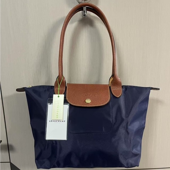 Longchamp Dark Blue Tote with Brown Accents - Picture 1 of 6